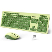 Seenda Volle Größe Ruhig 2.4G Funk mit USB Empfänger Tastatur- und Maus-Set, QWERTZ-Layout,14 Multimedia Shortcuts für Windows Laptop PC Desktop grün