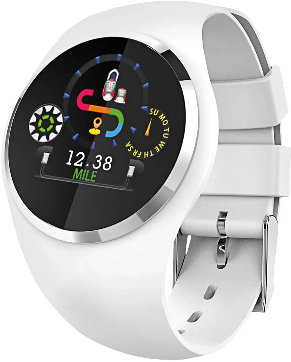 Fitness Tracker mit Herzfrequenz Blutdruck Schlaf Schritte Farbdisplay mit Animation Smartwatch Armband Uhr - 9703-0 Weiß