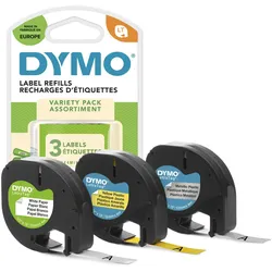 DYMO® Original Schriftbänder für LetraTag, schwarz auf je 1 x Papier weiss, Plastik gelb, Plastik silbermetallic