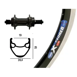 Bikeparts Bike-Parts Laufrad Hinterrad 26x1.75 Zoll Schraubkranz 6-7 fach schwarz 36-Loch Ryde X-Plorer schwarz silber Nirosta-Speichen schwarz