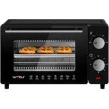 Woltu 10 Liter, 650 Watt Toasterofen Pizzaofen Backblech mit Timer 0-60 Min., Miniofen Grillrost Entnahmegriff, Schwarz