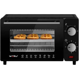 Woltu 10 Liter, 650 Watt Toasterofen Pizzaofen Backblech mit Timer 0-60 Min., Miniofen Grillrost Entnahmegriff, Schwarz