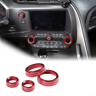 ZYNCUE 4 Stück Legierung Klimaanlage & Lautstärke Knopf Ring Knopf Kappe Abdeckung Verkleidung Autozubehör für Corvette C7 2014–19 (rot)