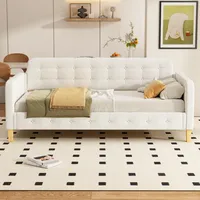 SOFTWEARY Schlafsofa mit Bettfunktion, Bezug aus Leinen, Einzelbett mit Lattenrost, Polsterbett, Jugendbett (beige, 90x200 cm)