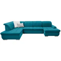 Cantus Wohnlandschaft, Petrol, Textil, Uni, 5-Sitzer, Ottomane links, U-Form, 342x208 cm, Made in EU, seitenverkehrt erhältlich, Hocker Rücken echt, Wohnzimmer, Sofas & Couches, Wohnlandschaften, Wohnlandschaften in U-Form