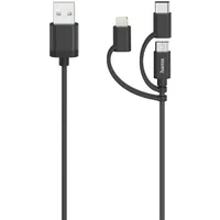 Hama Micro-USB-Kabel, 3in1, inkl. Adapter auf USB-C & Lightning, USB 2.0, 0,75 m (00200617)