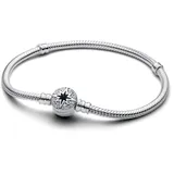 Pandora Moments Schlangen-Gliederarmband mit Polarstern-Verschluss aus Sterling Silber mit Zirkonia, Kompatibel Moments Charms, Größe: 21 cm, 593584C01-21