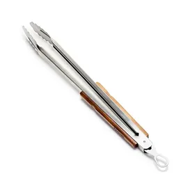 Petromax Grill- und Kohlenzange ZA2 groß  54 cm Edelstahlzange mit Holzgriff, gewölbtem Zangenkopf und Verschlussmechanismus für sicheres Grillen und platzsparende Aufbewahrung