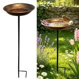 Vogeltränke Stehend Metall Gartenstecker, Rost Vogelbad Garten Gartenstecker Gartendeko für Draußen Wetterfest, Vogeltränke Futterstation Bienentränke für Draußen, Wassertränke für Vögel (1 Stück)