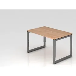 PROREGAL Schreibtisch Pavo | Nussbaum | Graues Gestell | BxT 120x80cm | Arbeitshöhe 65-85cm | höhenverstellbar | O-Fuß-Gestell eckig