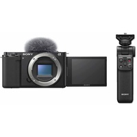 Sony Alpha ZV-E10 | APS-C spiegellose Wechselobjektiv-Vlog-Kamera (schwenkbarer Bildschirm für Vlogging, 4K-Video, Echtzeit-Augen-Autofokus) Schwarz + Handgriff