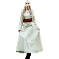 Leonardo Carbone® Damen Kleid Valdis | V-Ausschnitt Design | Fließender Saum | Karneval, Halloween, Cosplay, LARP, Mittelalter, Wikinger, Kostüm, Historisch | 100% Baumwolle Natur L - L