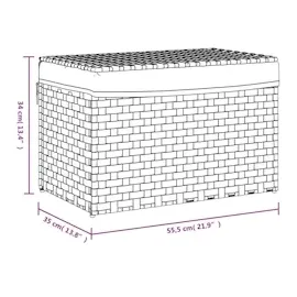 vidaXL Wäschekorb mit Deckel Grau 55,5x35x34 cm Poly Rattan