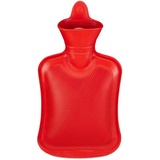 Relaxdays Wärmflasche 1 Liter, langlebig, sichere Wärmeflasche, Bettflasche ohne Bezug, geruchsneutraler Naturgummi, rot, 1 Stück