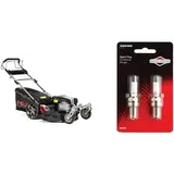 NAX Power Products Briggs & Stratton 5000S Motor 875Exi Serie 190 cm3 ReadyStart Schnittbreite 56 cm Korb 75 l Vorderräder Benzintraktionsrasenmäher & 2X RC12YC Briggs & Stratton BS-OHV Zündkerzen