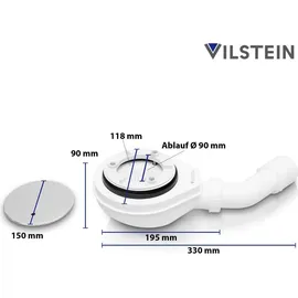 VILSTEIN VILSTEIN® Duschwannen Siphon [90mm] Duschablauf mit Geruchsverschluss und Haarsieb, Ablaufgarnitur Set Dusche, Chrom