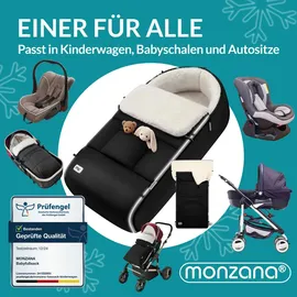 monzana Fußsack Kinderwagen Baby, mit Reflektoren, Reißverschluss Buggy Waschbar Babyschale Schlafsack Babydecke Kuschelig schwarz