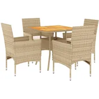 vidaXL 5-tlg. Garten-Essgruppe mit Kissen Beige Poly Rattan Akazie