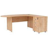 Furni24 Schreibtisch Winkelschreibtisch Gela,Holzfuss,Eiche,180 cm, inkl. Beistellcontainer