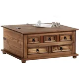 Mexico Möbel Truhentisch TEQUILA Couchtisch Truhe Wohnzimmertisch Beistelltisch im Mexiko Stil mit 5 Schubladen in braun - Braun