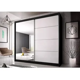 imoebel24 Schwebetürenschrank, Schwarz, Weiß, 5 Fächer, Rechteckig, 183x218x61 cm, Schlafzimmer, Kleiderschränke, Schwebetürenschränke