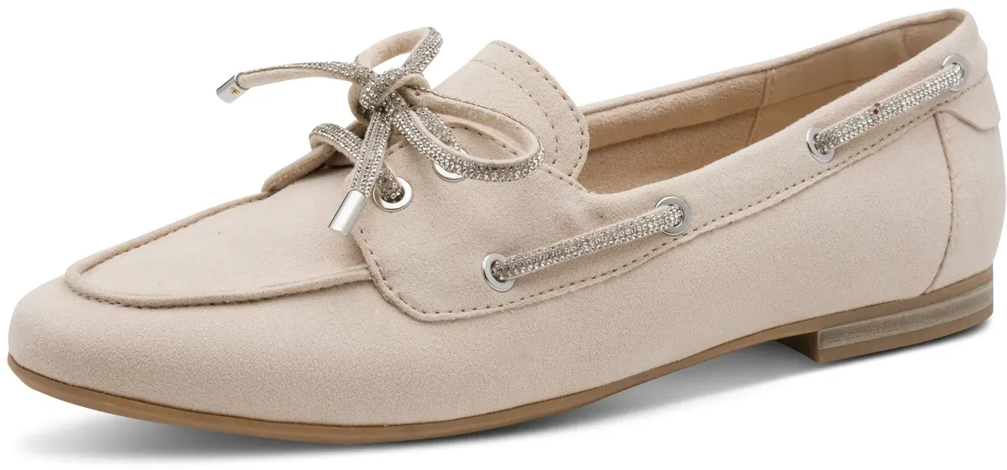 Slipper MARCO TOZZI, Damen, Gr. 40, helltaupe, Textil, Glitzer, Veloursleder, unifarben, Schuhe Slipper, Blockabsatz, Schupfschuh, Bootschuh in veganer Verarbeitung