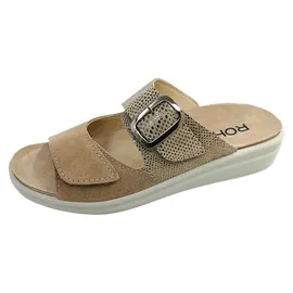 ROHDE Damen Pantolette Leder Zierschnalle Druck Wechselfußbett Rivella 5727, Größe:39 EU, Farbe:Beige - 39
