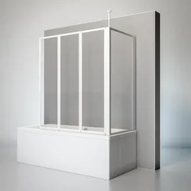 Schulte Duschabtrennung für Badewanne, 3-teilig mit Seitenwand, Faltwand: 129 cm, Seitenwand geeignet für eine Wannentiefe: von 68 - 71 cm, ... - Weiß,