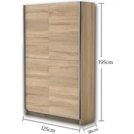 Pol-Power Schwebetürenschrank Fast 125 x 195 x 38 cm Eiche