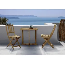 Möbilia Sitzgruppe, 1 Tisch + 2 Stühle, Akazie, natur - braun