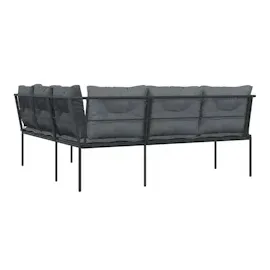 vidaXL Gartensofa in L-Form mit Kissen Schwarz Stahl und Textilene