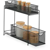 Relaxdays Küchenschrank Organizer, ausziehbares Unterschrank Regal, 2 Schubladen, Metall,