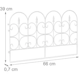 Relaxdays Beetzaun aus wetterfestem Kunststoff, 30cm hoch, schöner Dekozaun, mit Erdspießen, 6-teiliges Set, 4m, weiß