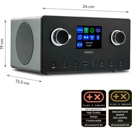 Medion P85444 2.1 Internetradio mit Subwoofer (DAB+, UKW Radio, Spotify Connect, WLAN, Bluetooth, Streaming, Equalizer, Farbdisplay, USB, AUX, Wecker, Schlummerfunktion, Sleep Timer) Titan