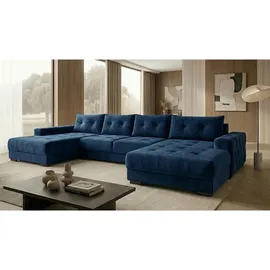 A&J MöbelLand Ecksofa Polyester mit Schlaffunktion 3-Sitzer Blau