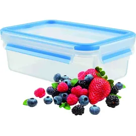 Emsa Clip & Close Frischhaltedose rechteckig, 1 L, mit Deckel, Aufbewahrungsbox, 100 Prozent dicht, spülmaschinen-, gefrier-, mikrowellenfest, Transparent, Blau,