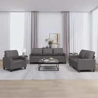 Iiaky Sofa Set 3 2 1 Wohnzimmer Sofagarnitur 3-2-1Couchgarnitur WohnzimmerSofa Kunstleder-Grau-Mit Kissen