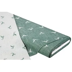 Halbleinen-Jacquard "Hirsch", grün/natur