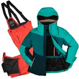 Killtec Damen Skianzug Größe 40 - aus Skijacke türkis grün petrol grün und Skihose neon orange - mit 10000mm Wassersäule - wasserdicht, atmungsaktiv - 40