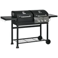 Outsunny Gasgrill mit 2+1 Brenner, Thermometer, 3kW BBQ Holzkohlgrill