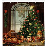 ABAKUHAUS Duschvorhang Weihnachten 175 x 200 cm braun grün