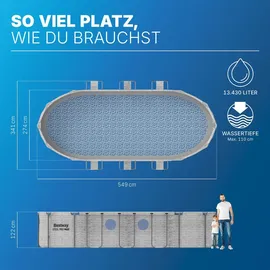 BESTWAY Power Steel Frame Pool oval Set 549 x 274 x 122 cm inkl. Filterpumpe (3-tlg.)