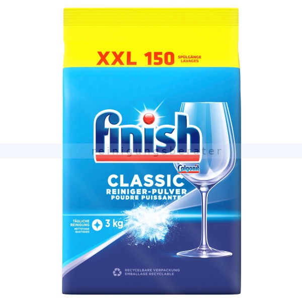 Geschirrspülpulver Finish Classic Pulver XXL 3 KG brilliante Reinigungsleistung durch Aktiv-Einweichstoffe