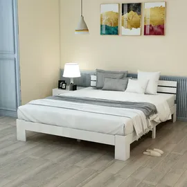 ULIFE Massivholz-Doppelbett 140 x 200 cm Weiß