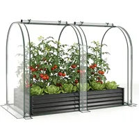 KOMFOTTEU 3 in 1 Hochbeet mit Gewächshaus, Foliengewächshaus mit transparenter PVC-Abdeckung & 2 Fenstern, Tomatenhaus für Blumen & Gemüse, Tre... - Schwarz