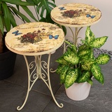 ETC Shop 2x Beistell Tisch Bistro Blumen Terrassen Außen Möbel Schmetterling Altweiß, 38 cm