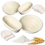 Layba Gärkorb Rattan Gärkorb für Sauerteig Hefeteig Teiggare Korb mit Leinenhaube Rund (M+L) + Oval (M+L)