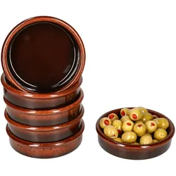 6x Escuro Cazuela Ø12cm 200ml Ton-Schale dunkelbraun Tapas Antipasti mediterran