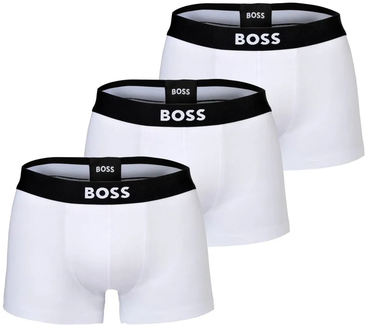 BOSS Herren Boxershorts, 3er Pack - Trunks, Boss One, Cotton Stretch, Logo Weiß M