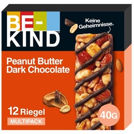 BE-KIND Be Kind Peanut Butter Dark Chocolate, hoher Ballaststoffgehalt, ohne künstliche Farb-, Aroma- oder Konservierungsstoffe, 12 x 40g